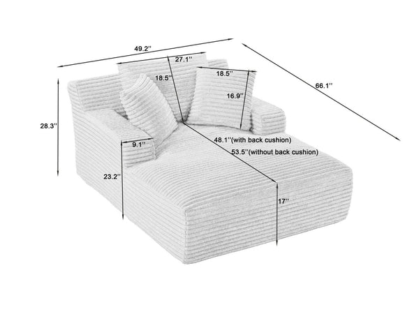 English Elm Oversized Chaise Lounge Chair - Plush Corduroy Sofa, No Assembly, Comfy Modern Accent For Any Space W2339P320218-GIGA