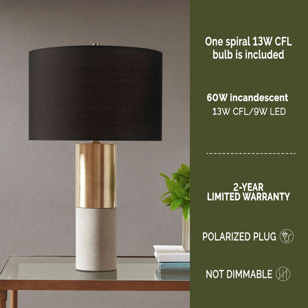 JLA Home INK+IVY - Fulton Concrete & Gold Table Lamp with Black Drum Shade — Modern Industrial Accent, Dual Light MPS153-0079
