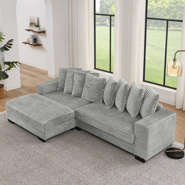 English Elm Corduroy Stylish Modular Sleeper Sectional Sofa – Gray Tufted Design With Versatile Footrests & Easy Assembly W487S00341