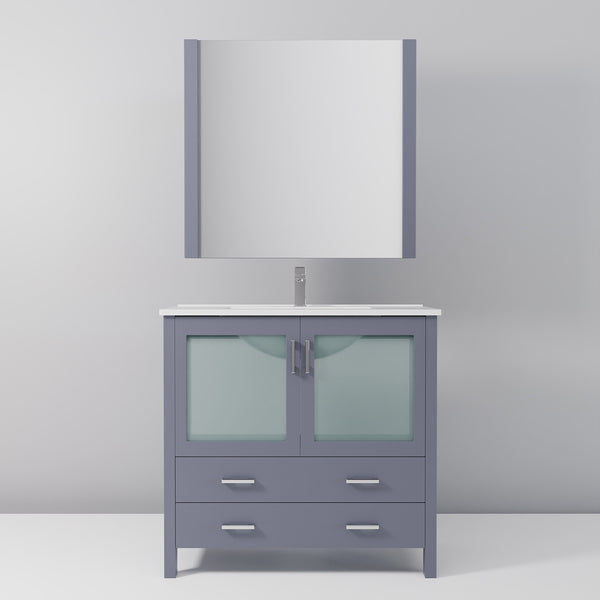 English Elm Dark Grey Bath Vanity 36in W x 18.25in D with White Ceramic Top, Chrome Faucet, 34in Mirror, Durable Finish B2731S01289