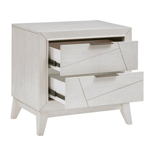 English Elm Antique Asteria Nightstand with Drawers in Antique White Oak Veneer, Flat Black Hardware Accent B011P286903