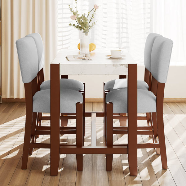 English Elm 5-Piece Counter Height Dining Set with Faux Marble Top and Upholstered Seats, Mid-Century Pub Charm White+gray N752S000086E