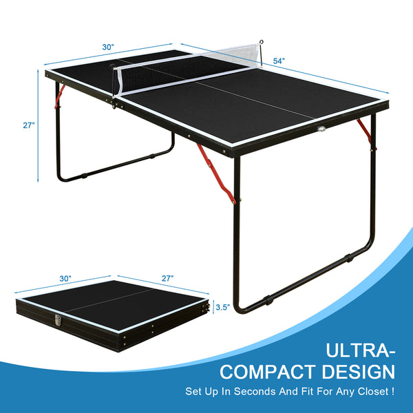 English Elm 4.5ft Foldable Ping Pong Table Mdf Surface with Net and Paddles for Play Anywhere W1408P451416