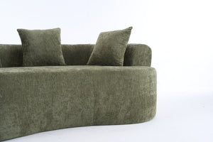 English Elm Crescent-shaped Chenille Loveseat Low Profile Curved Sofa for Modern Living Rooms Green W5188P450355