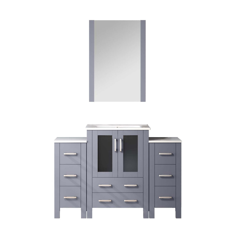 English Elm Dark Grey Bath Vanity 48" W With White Ceramic Top, Soft-Close Drawers & 22" Mirror For Modern Spaces B2731S00955