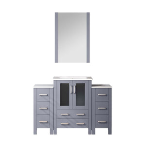 English Elm Dark Grey Bath Vanity 48" W With White Ceramic Top, Soft-Close Drawers & 22" Mirror For Modern Spaces B2731S00955