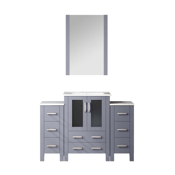 English Elm Dark Grey Bath Vanity 48" W With White Ceramic Top, Soft-Close Drawers & 22" Mirror For Modern Spaces B2731S00955