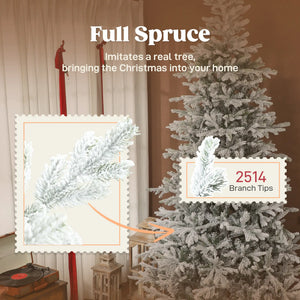 English Elm 9 Ft Snow Flocked Spruce Artificial Tree with Hinged Branches and Realistic Tips T3971P400637
