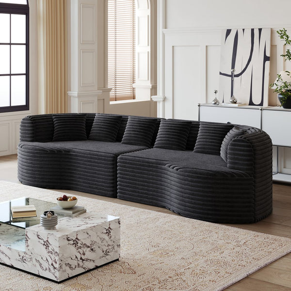 English Elm Curved Chenille Sectional Sofa Oversized Four Seat Cloud Foam Living Room Lounge W3505P355588