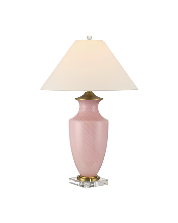 Currey & Company Lucy Pink Table Lamp – Exquisite Venetian Zanfirico Glass, Crystal Base & Elegant Brass Accent Shade Pink Glass ,Optic Crystal 6000-1023-currey-company