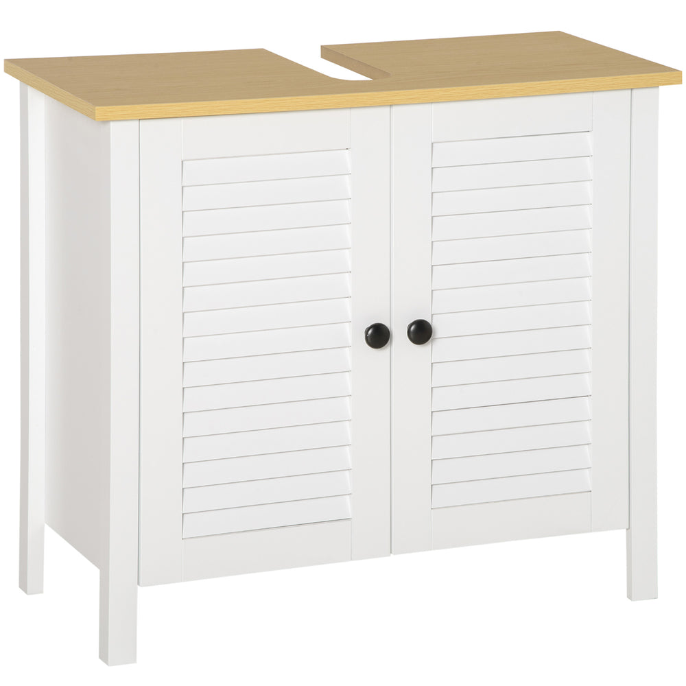 English Elm Undersink Bathroom Cabinet with Louvered Doors Two Tier Mdf Storage Organizer T3971P387484