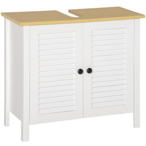 English Elm Undersink Bathroom Cabinet with Louvered Doors Two Tier Mdf Storage Organizer T3971P387484