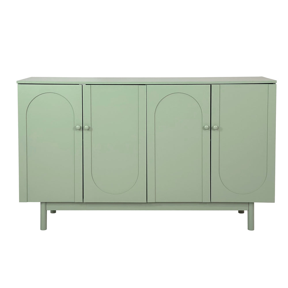 English Elm Stylish 4-Door Intaglio Storage Cabinet with Pine Legs and Solid Wood Pulls, Mid-Century Modern Console Mint Green W757P151918