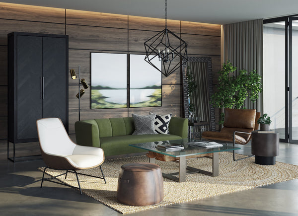 Sunpan Zancor Lounge Chair - Luxurious Leather Comfort with Unique Handcrafted Design for Stylish Relaxation Gunmetal / Tan Leather