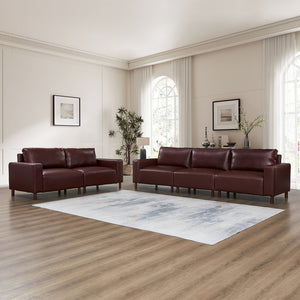 English Elm Luxury Mid-century Modern Faux Leather Sofa and Loveseat Set for Living Rooms Burgundy W1097S00259