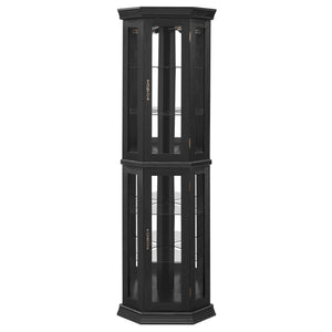 English Elm Lighted Corner Curio Cabinet - Elegant Display With Adjustable Shelves & Ambient Lighting - Black W1758P300129