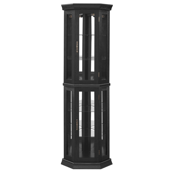 English Elm Lighted Corner Curio Cabinet - Elegant Display With Adjustable Shelves & Ambient Lighting - Black W1758P300129