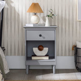 English Elm Walker Edison - Classic 1-Drawer Solid Wood Nightstand With Cubby – Grey