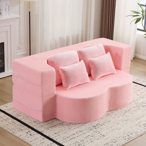 English Elm Queen Foldable Sofa Bed with Plush Chenille Cover, High-Density Foam Convertible Futon for Living Room Guest Room Bedroom Pink W1829P348205