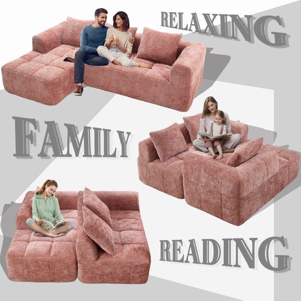 English Elm United Modern Chenille 98.42-Inch L-Shaped Modular Sectional Sofa With Chaise & Side Pockets P1 W1568S00148-GIGA