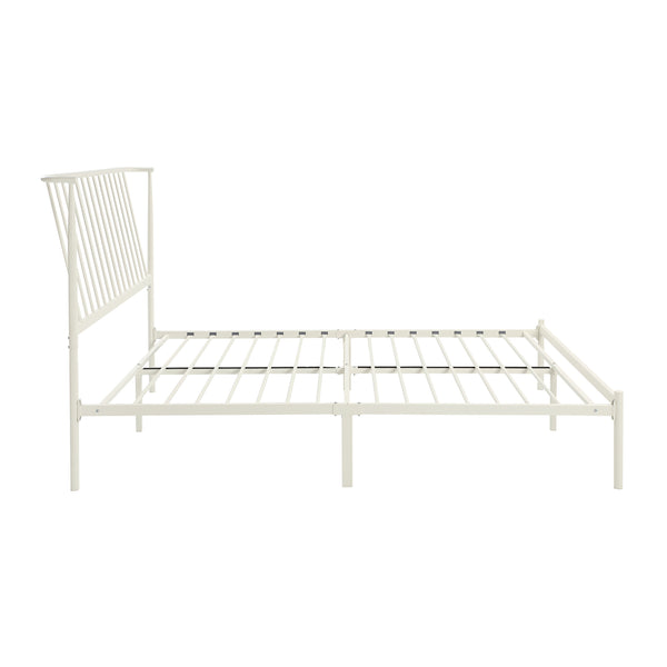 English Elm Metal Queen Platform Bed Matte Powder Coat Angled Headboard Low Profile Frame White B011P261198