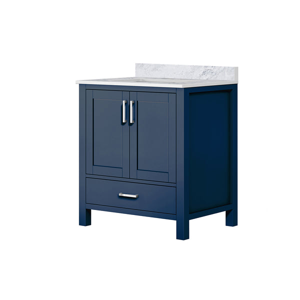 English Elm Navy Single-Sink Bath Vanity 30"W x 22"D with Carrara Marble Top, Solid Wood, Soft-Close Drawer, Storage B2731P258798
