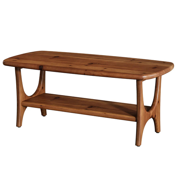 English Elm Spacious Two Tier Solid Wood Rectangular Coffee Table Mid Century Modern Living Room T3971P464477