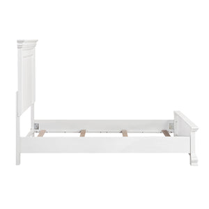 English Elm White Solid Wood Full Bed Frame with Tall Paneled Headboard Classic Cottage Style B011S02481