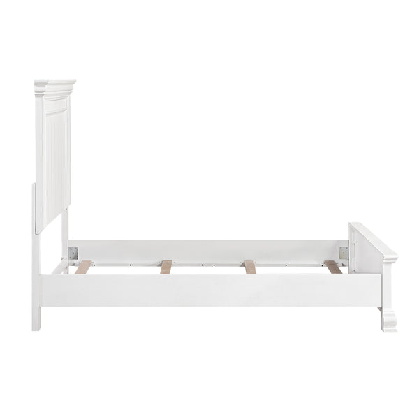 English Elm White Solid Wood Full Bed Frame with Tall Paneled Headboard Classic Cottage Style B011S02481