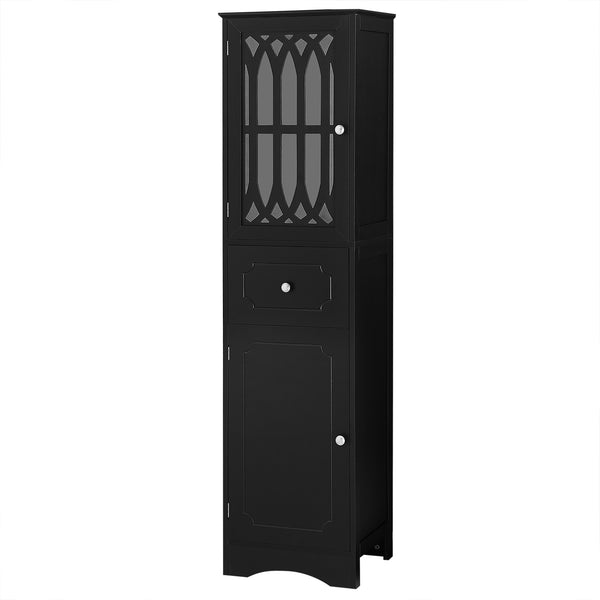 English Elm Tall Bathroom Cabinet Slim Freestanding Storage with Drawer & Doors, Adjustable Shelves, MDF Build Black WF289427AAB