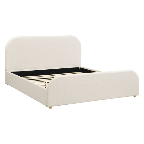English Elm King Upholstered Bed Curved Linen Headboard Solid Wood Legs Transitional Bedroom N757K427673I