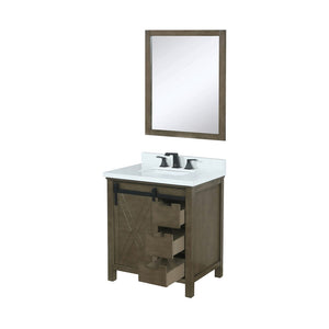 English Elm Rustic Brown Bath Vanity Set With White Quartz Countertop, Matte Black Faucet & Mirror Included B2731S01276-GIGA