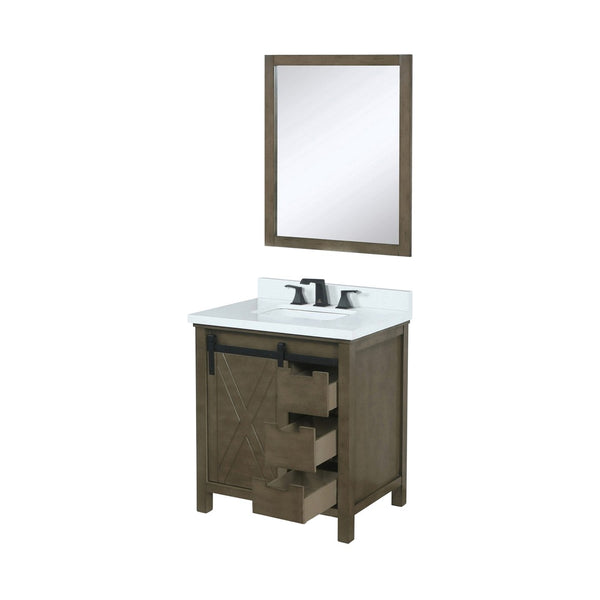 English Elm Rustic Brown Bath Vanity Set With White Quartz Countertop, Matte Black Faucet & Mirror Included B2731S01276-GIGA