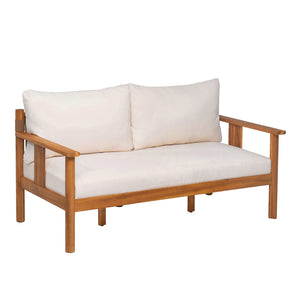 English Elm Patio Loveseat and Coffee Table Set Acacia Wood Textilene Mesh Outdoor Bistro N776P369381W