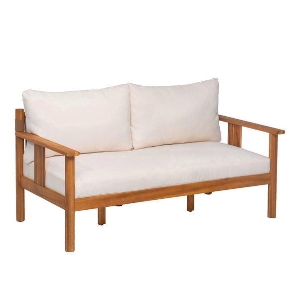 English Elm Patio Loveseat and Coffee Table Set Acacia Wood Textilene Mesh Outdoor Bistro N776P369381W