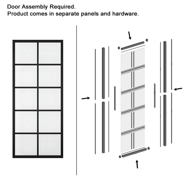 English Elm 30 in Matte Black Steel Sliding Barn Door Frosted Glass Privacy Panel with Hardware B2763P483219