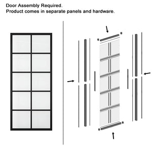 English Elm 30 in Matte Black Steel Sliding Barn Door Frosted Glass Privacy Panel with Hardware B2763P483218