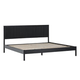 Contemporary Reeded Headboard Solid Wood King Bed Black ORLB8BBL Walker Edison