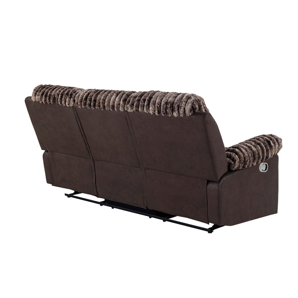 English Elm Bruni Brown Console Reclining Loveseat with 2 Cup Holders, Manual Recline, Plush Polyester Seating B201P299728