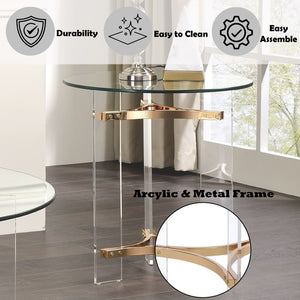 English Elm Sosi Gold Finish End Table with 10mm Tempered Glass Top, Acrylic Metal Frame, Modern Chic Design B2726P281897