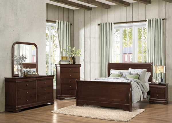 English Elm Traditional Twin Sleigh Bed in Dark Finish with Okume Veneer, Elegant Louis Philippe Design, Durable Frame Cherry 82.5 L x 33.5 W x 7.5 H B011S01801