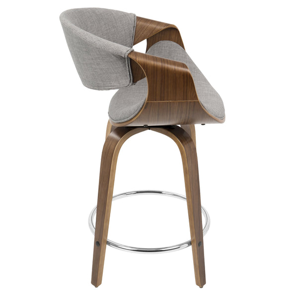 English Elm Mid-century Modern Swivel Counterstools Walnut Frame Woven Upholstery Kitchen Set B202P221709