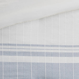 JLA Home Harbor House Blue - 5 Cotton Jacquard Duvet Set with Textured Stripes, Blue Accent, OEKO-TEX, Hypoallergenic Pillows Included 90 L x 90 W x 0.13H HH12-1868