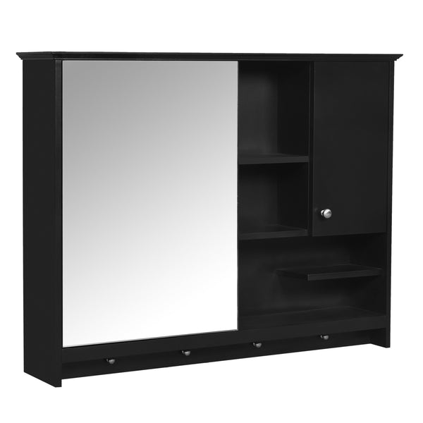 English Elm 36 Inch Wall Mounted Medicine Cabinet with HD Mirror, Adjustable Shelves, Towel Hooks, Modern Style Black N710P254924B