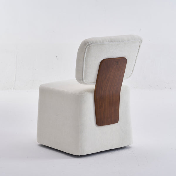 English Elm Linen Upholstered Armless Dining Chair with Smooth Casters for Easy Mobility, Versatile & Sleek Ivory W2069P324092