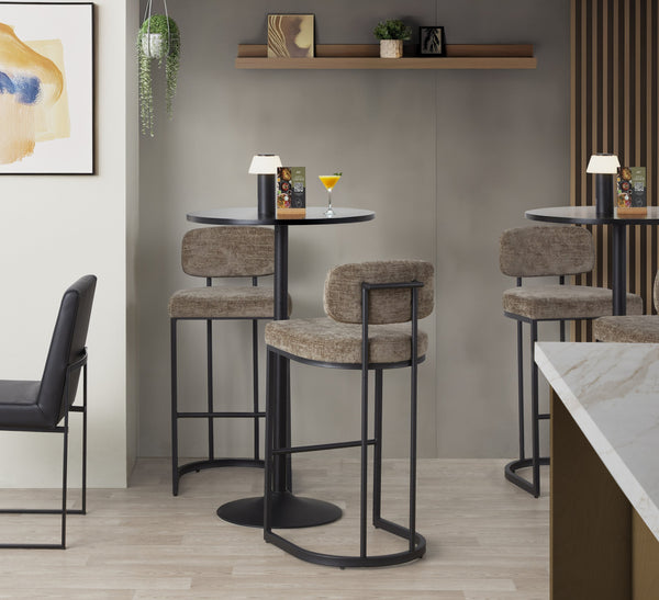 English Elm Fixed-height Barstools Powder Coated Steel Frame Brown Upholstered Seat Set of Two Black+Brown B202P471220