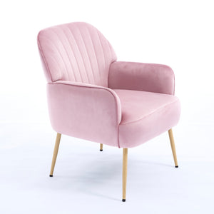 English Elm Velvet Barrel Accent Chair Tufted Shell Back with Metal Legs for Living Room Pink W5722P462513