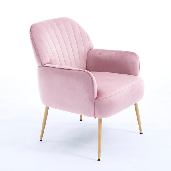 English Elm Velvet Barrel Accent Chair Tufted Shell Back with Metal Legs for Living Room Pink W5722P462513