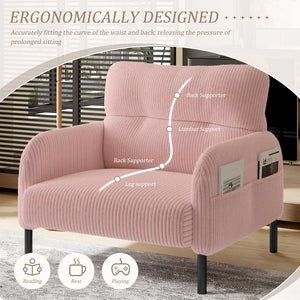 English Elm UNITED Corduroy Accent Chair with Ergonomic Curve, High-Density Foam Seat & Dual Side Pockets for Cozy Living Spaces Pink W1568P307258