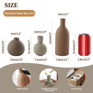 English Elm Rustic Matte Ceramic Vase Trio Neutral Tones Shelf Mantel Farmhouse Boho Decor Brown+Gray W2181P475132